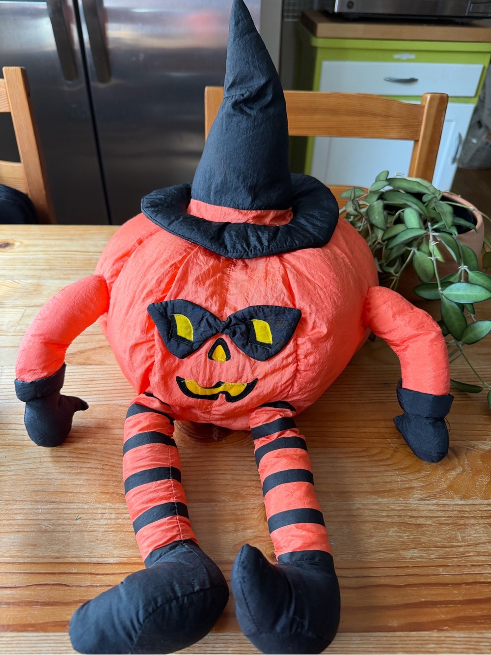 Vintage Halloween Pumpkin Witch Plush Decor